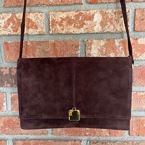 Vintage Elegant Messenger Brown Suede Shoulder Hand Bag Perfect Condition